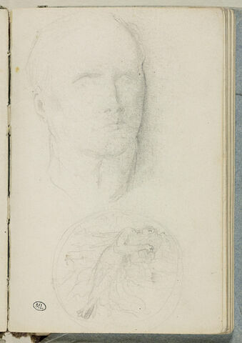 Croquis d'une tête d'homme, et un médaillon, image 1/2