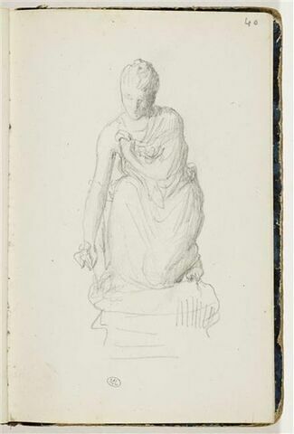 Femme accroupie, cueillant une fleur, étude de statue