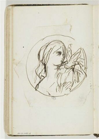 Buste de femme de profil avec une colombe, dans une composition en médaillon, image 1/2