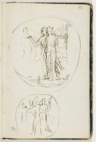 Figure ailée peignant sur un mur le profil d'une femme, image 1/2