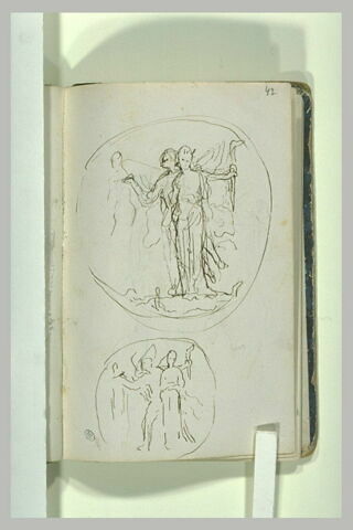 Figure ailée peignant sur un mur le profil d'une femme, image 2/2