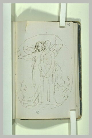 Figure ailée peignant sur un mur le profil d'une femme, image 2/2