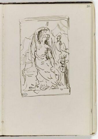 Croquis d'une figure drapée dans un paysage, image 1/1