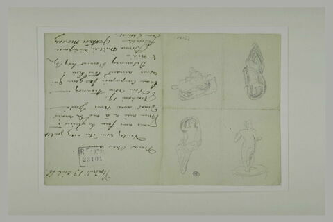 Quatre petits croquis de figures de femmes, sur une lettre de Gustave Moreau, image 2/2