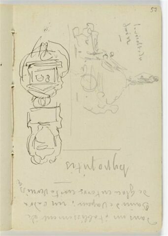 Croquis divers et annotation manuscrite, image 1/2