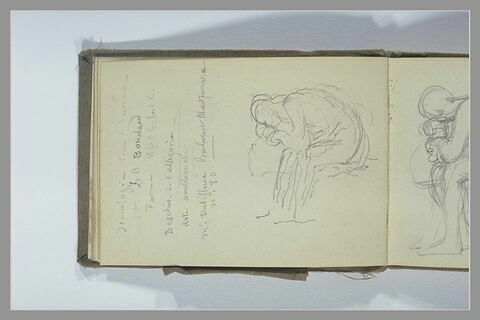 Figure assise, le buste baissé ; notes manuscrite, image 2/2