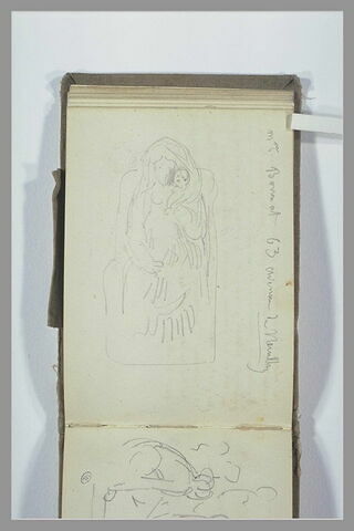 Statue d'une femme assise tenant un enfant ; adresse manuscrite, image 2/2