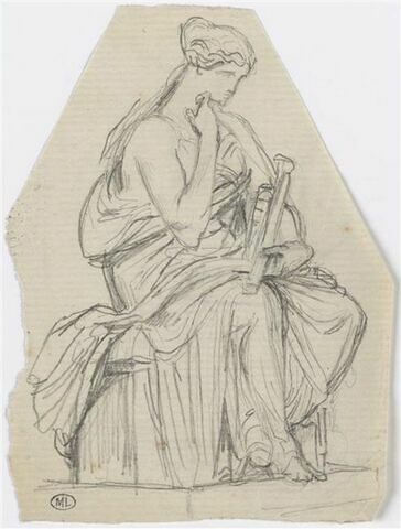Femme drapée à l'antique, assise, tenant à la main un rouleau, image 1/2