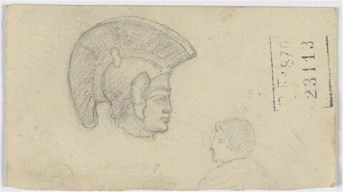 Tête de guerrier antique casqué, et homme en buste, de profil à gauche, image 1/2