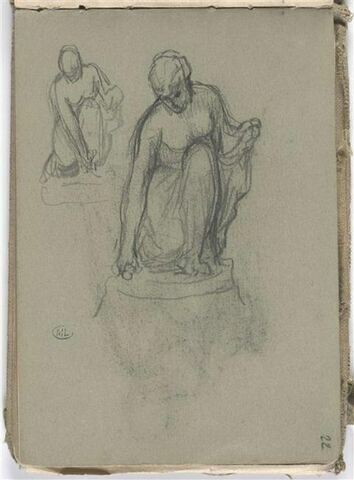 Deux études d'une statue d'une femme agenouillée