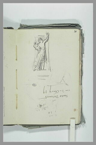 Figure au bras levé, dans un encadrement ; notes manuscrites, image 2/2