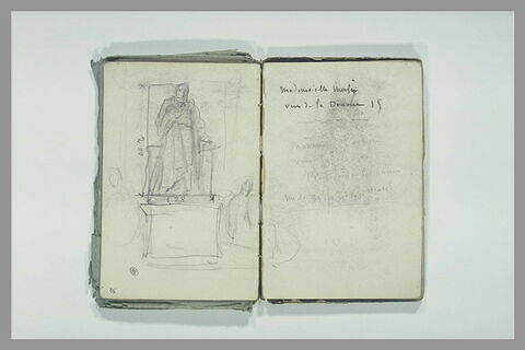 Notes manuscrites ; jambes d'une figure flanquant un monument, image 2/4