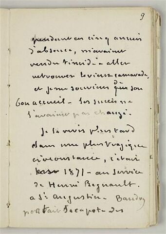 Annotations manuscrites : discours prononcé en l'honneur de Baudry, image 1/2