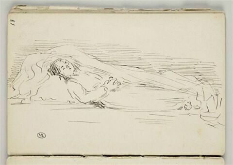 Personnage couché dans des draps, image 1/2