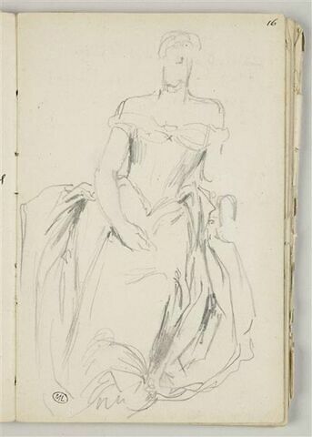 Femme assise, vêtue d'une robe, image 1/2