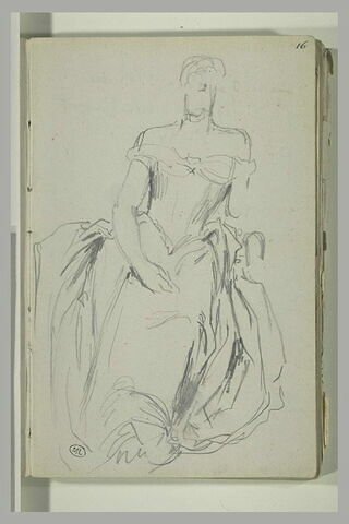 Femme assise, vêtue d'une robe, image 2/2