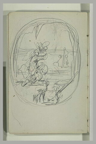 Sirène (?) hélant un navire, scène dans un encdrement ovale, image 2/2