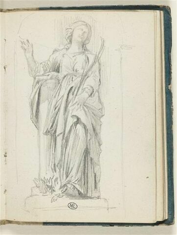 Etude d'après une sculpture : femme drapée portant une palme, image 1/1