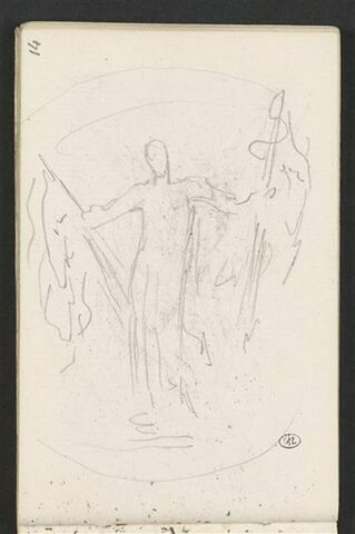 Croquis d'une figure tenant un drapeau dans chaque main, image 1/1