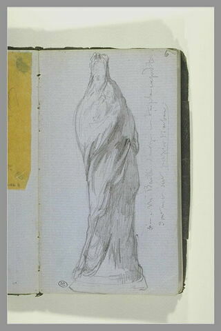 Figure, debout, enveloppée d'une draperie ; note manuscrite