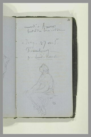Figure assise, vue de profil ; notes manuscrites, image 1/1
