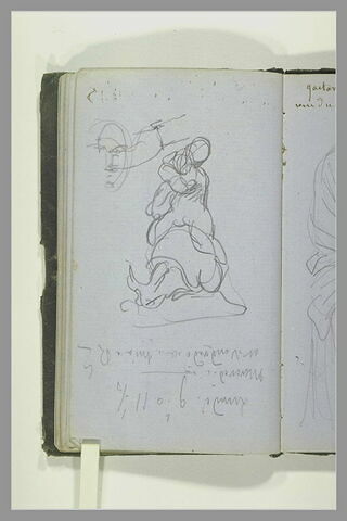 Esquisse d'une tête ; groupe de figures ; notes manuscrites, image 1/1