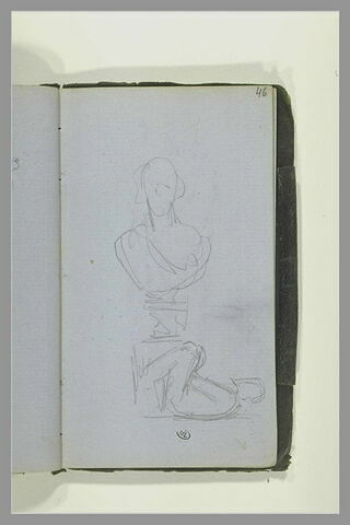 Un buste sculpté ; une figure accroupie, de profil, image 1/1