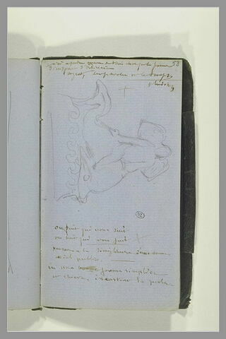 Figure sur un animal marin ; notes manuscrites, image 1/1