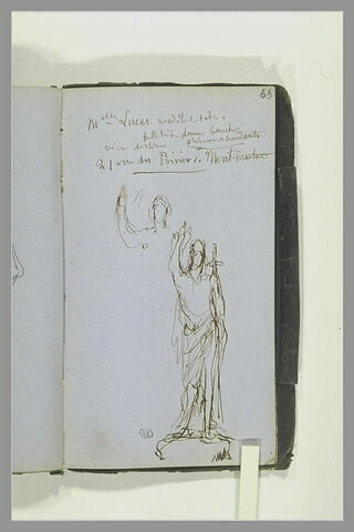 Note manuscrite ; figure, debout, drapée ; reprise de la tête, image 1/1