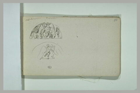 Deux croquis d'une figure ailée dans un encadrement, image 1/1