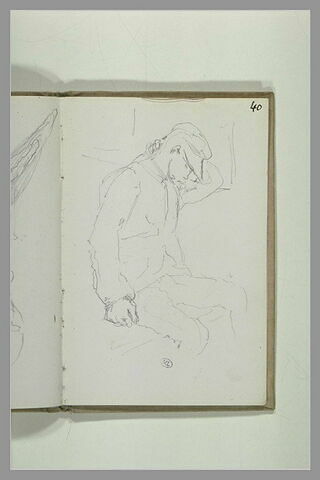 Jeune homme, coiffé d'une casquette, assis, image 1/1