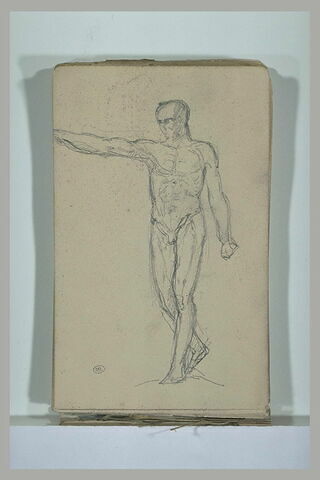 Un homme nu, debout, bras droit tendu, d'après l'antique
