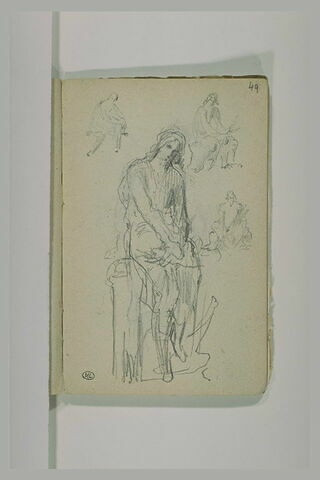 Figure assise ; trois croquis de figures assises, image 1/1
