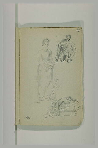 Figure accroupie ; femme debout ; figure endormie, image 1/1