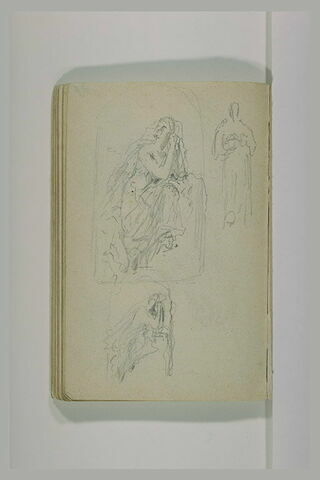 Deux croquis d'une femme assise ; figure debout, image 1/1