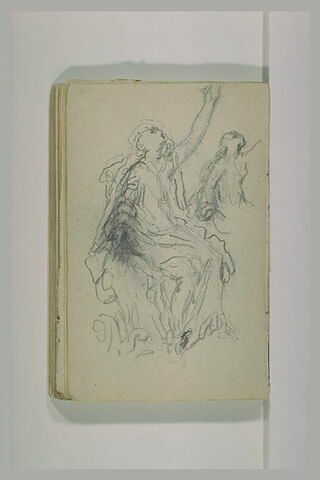 Femme assise, drapée, un bras levé, et reprise de cette figure, en buste, image 1/1