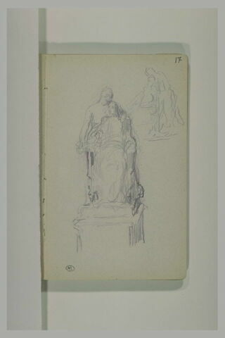 Deux croquis pour un monument, avec un homme assis, et une femme, image 1/1