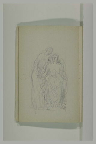 Un homme assis, une femme à sa droite, penchée sur lui, image 1/1