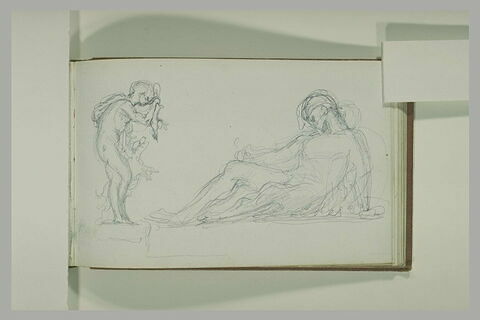 Personnage agonisant ; jeune homme jouant avec un chien, image 1/1