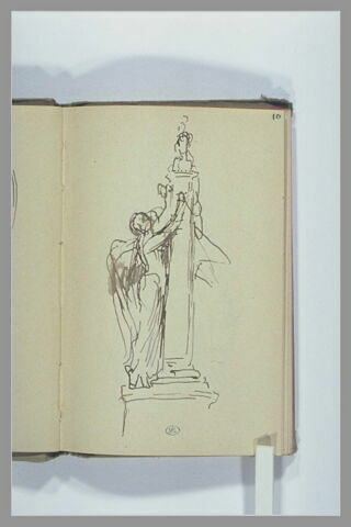 Une figure ailée près d'une colonne surmontée d'un buste, image 1/1