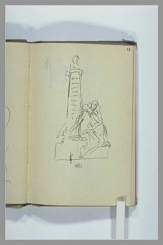 Deux figures au pied d'une colonne surmontée d'un buste, image 1/1