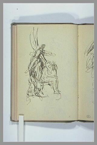Un homme assis, tenant une lyre et une figure ailée, image 1/1