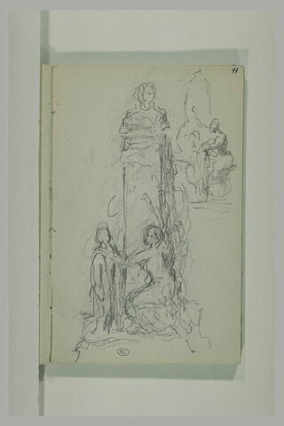 Deux études d'un groupe sculpté avec deux figures au pied d'un buste, image 1/1