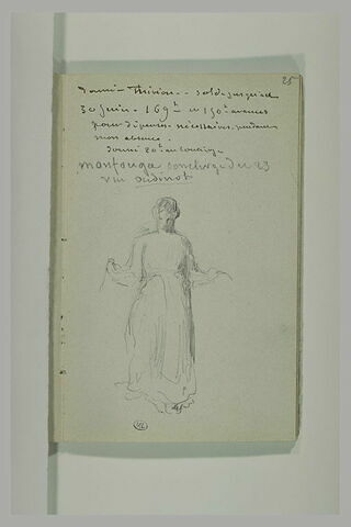 Notes manuscrites ; femme, debout, tenant un objet, image 1/1