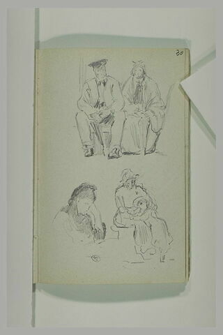 Couple assis ; femme, vue en buste ; femme et enfant, image 1/1