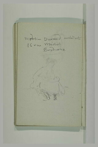 Adresse manuscrite ; figure assise avec un enfant sur les genoux (?), image 1/1