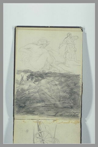 Figure debout ; femme nue assise  ; homme accroupi dans un paysage, image 1/1