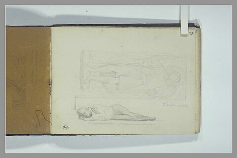 Un ange, dans un encadrement ; homme allongé sur le sol, image 1/1