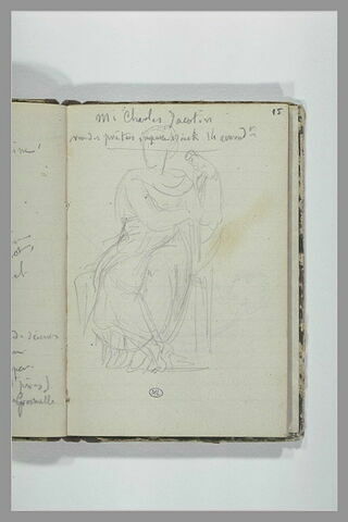 Note manuscrite ; figure drapée assise, image 1/1