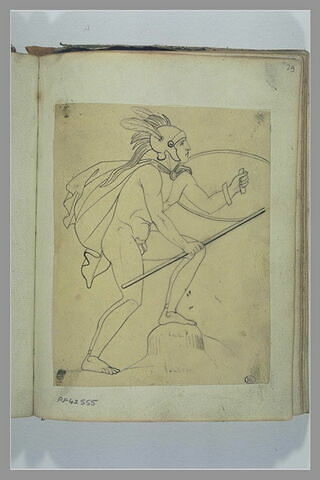 Etude de guerrier grec casqué, portant un bouclier et une lance